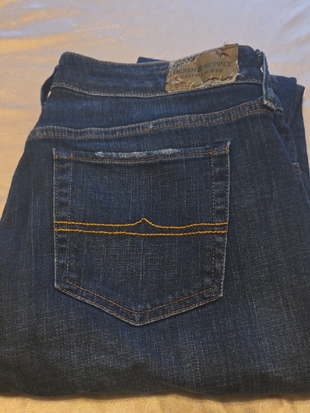 Denim & Supply Ralph Lauren Dark Blue Straight Leg Jeans with Gold Stitching